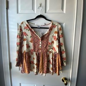 Francescas Quarter Sleeve Babydoll Top